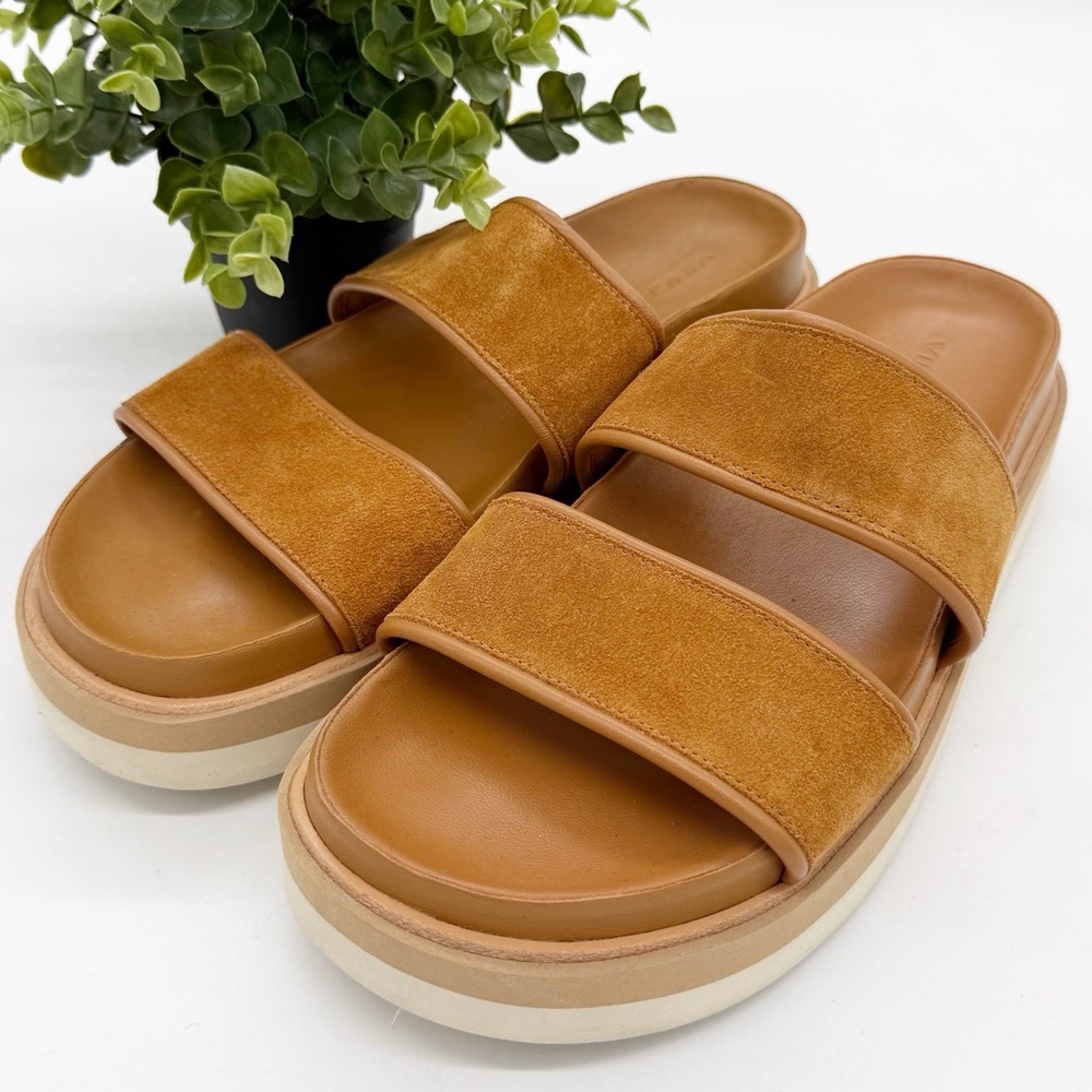 Vince Jenita Suede Slide Platform Sandal Size 11 Tan Leather Vacation Minimalist